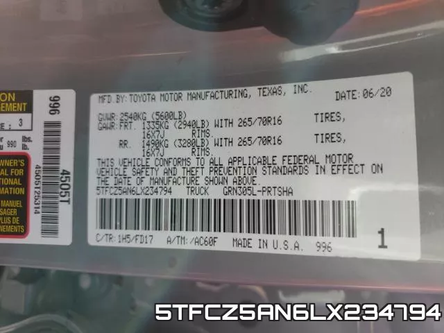 5TFCZ5AN6LX234794 фото 2