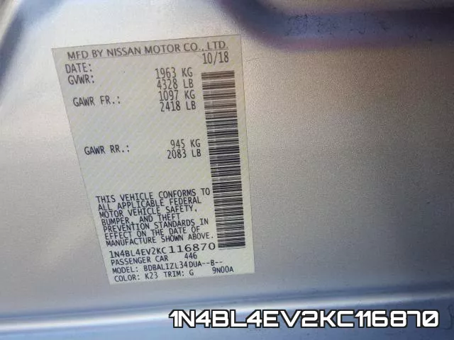 1N4BL4EV2KC116870 фото 2