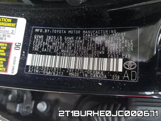 2T1BURHE0JC000671 фото 2