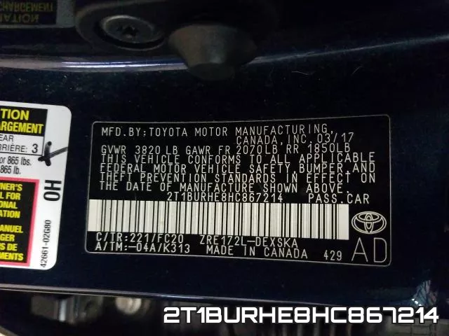 2T1BURHE8HC867214 фото 2