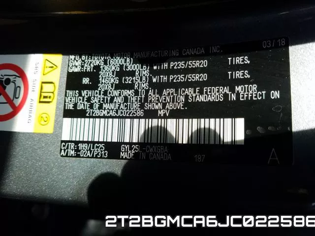 2T2BGMCA6JC022586 фото 2