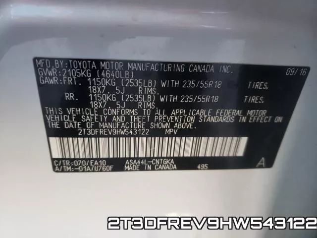 2T3DFREV9HW543122 фото 2