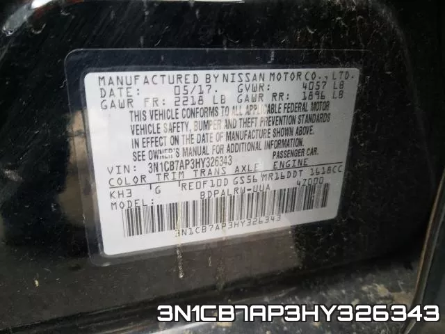 3N1CB7AP3HY326343 фото 2
