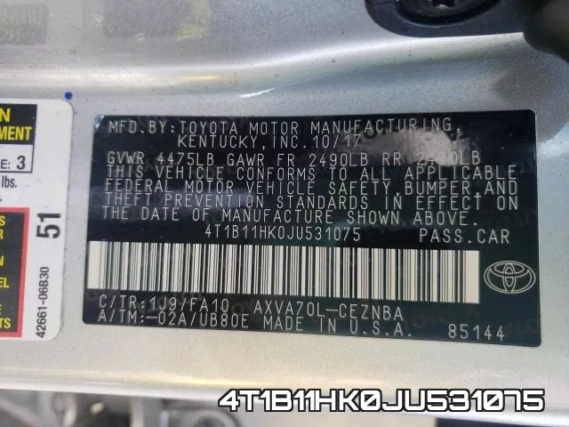 4T1B11HK0JU531075 фото 2