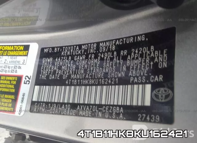 4T1B11HK8KU162421 фото 9