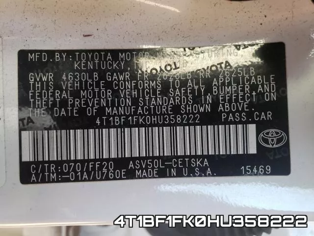 4T1BF1FK0HU358222 фото 2