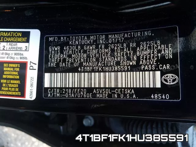 4T1BF1FK1HU385591 фото 2