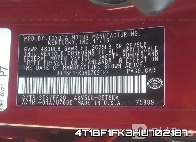4T1BF1FK3HU702187 фото 7