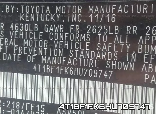 4T1BF1FK6HU709747 фото 10