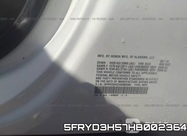 5FRYD3H57HB002364 фото 9