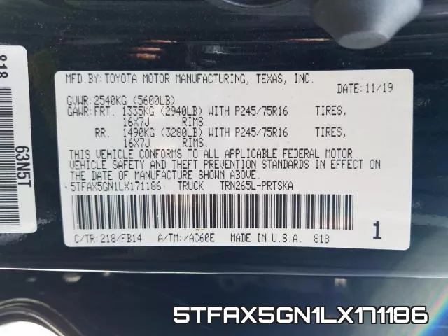 5TFAX5GN1LX171186 фото 2