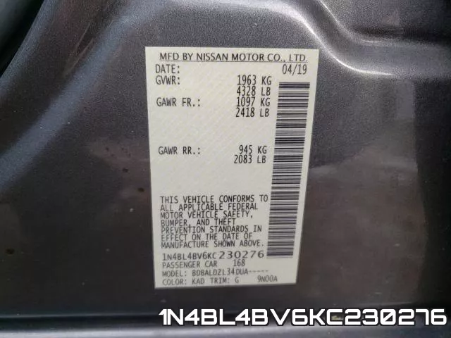 1N4BL4BV6KC230276 фото 2