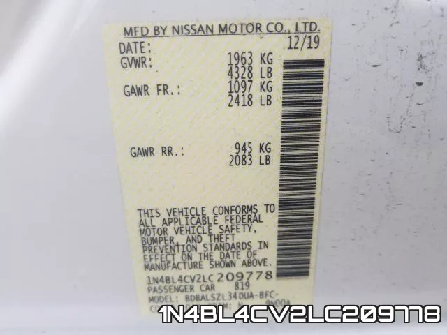 1N4BL4CV2LC209778 фото 2