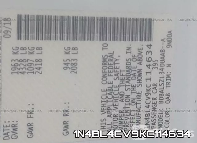 1N4BL4CV9KC114634 фото 10