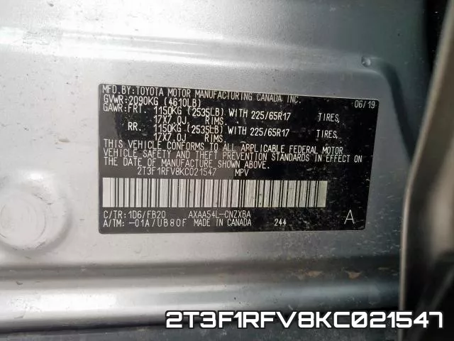 2T3F1RFV8KC021547 фото 2