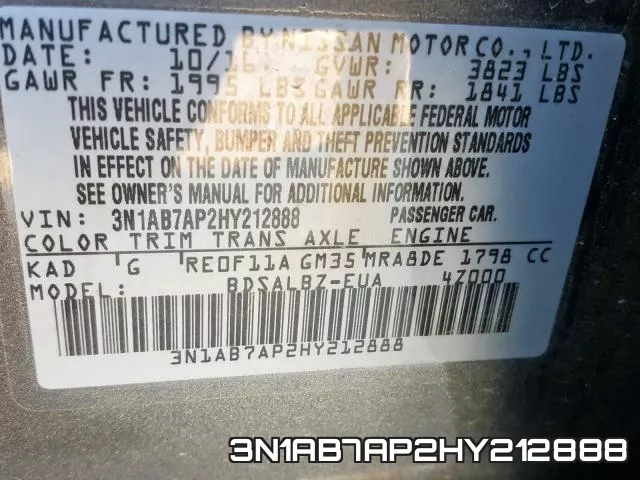 3N1AB7AP2HY212888 фото 2