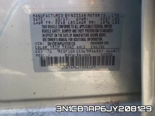 3N1CB7AP6JY208129 фото 2