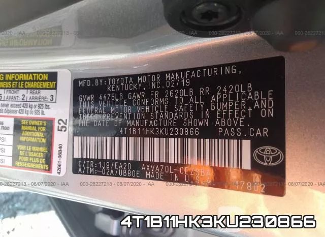 4T1B11HK3KU230866 фото 9
