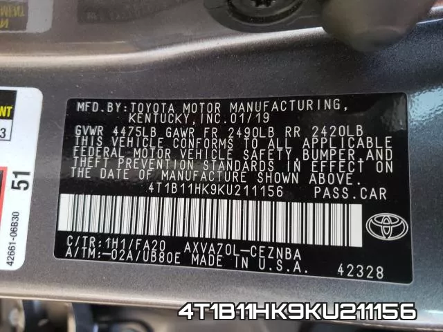 4T1B11HK9KU211156 фото 2