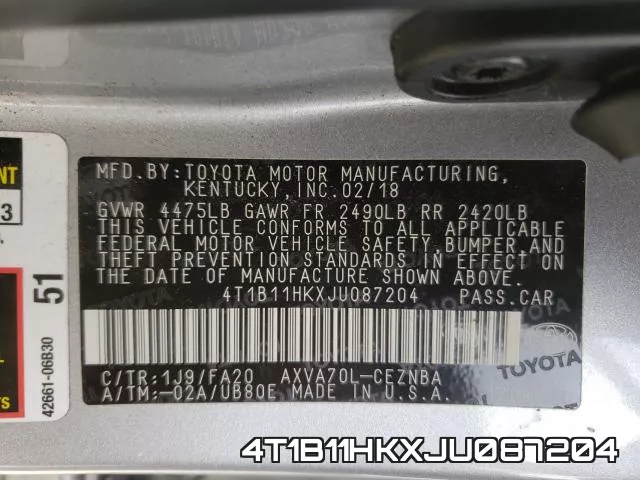 4T1B11HKXJU087204 фото 2