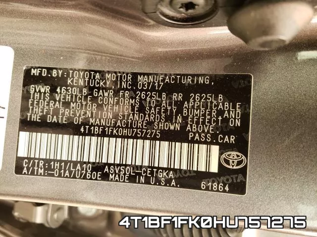 4T1BF1FK0HU757275 фото 2