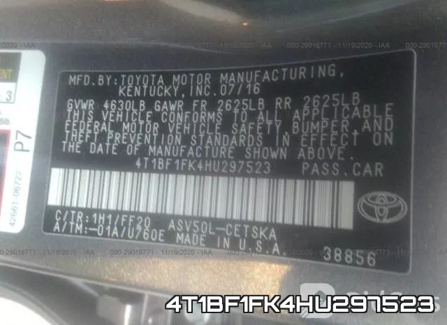 4T1BF1FK4HU297523 фото 10