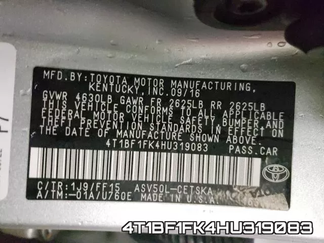 4T1BF1FK4HU319083 фото 2