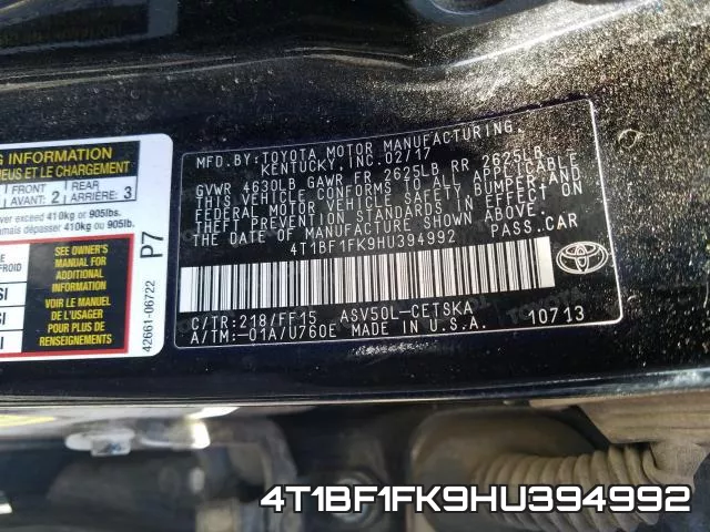 4T1BF1FK9HU394992 фото 2