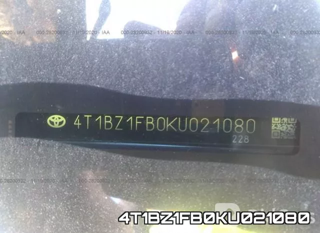 4T1BZ1FB0KU021080 фото 9
