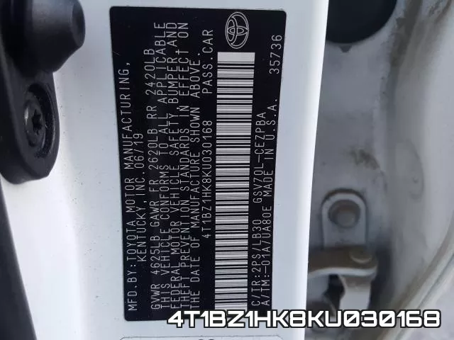 4T1BZ1HK8KU030168 фото 2