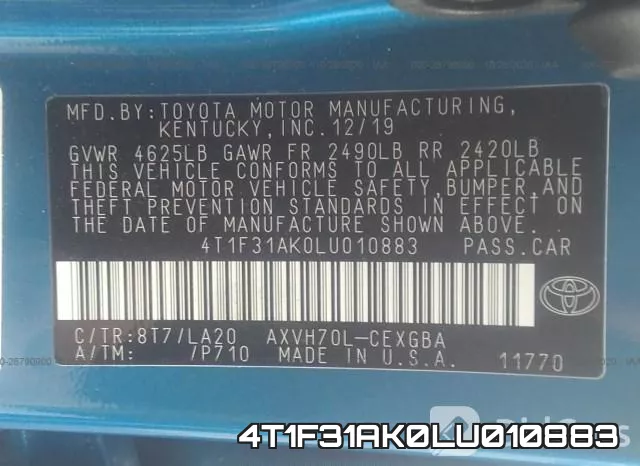 4T1F31AK0LU010883 фото 9
