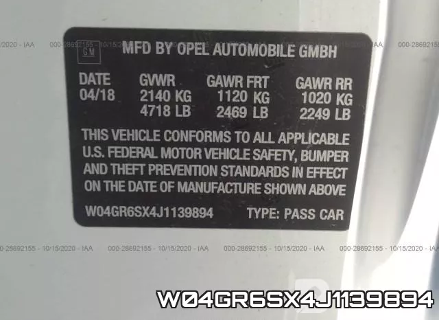W04GR6SX4J1139894 фото 9