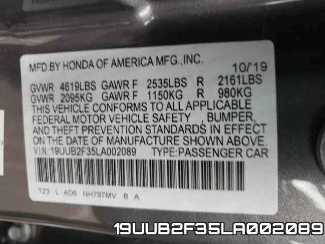 19UUB2F35LA002089 фото 2