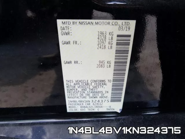 1N4BL4BV1KN324375 фото 2