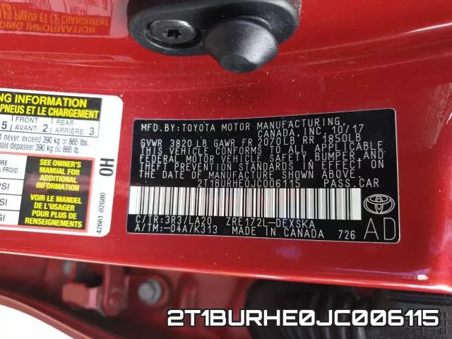 2T1BURHE0JC006115 фото 2