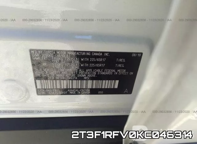 2T3F1RFV0KC046314 фото 10