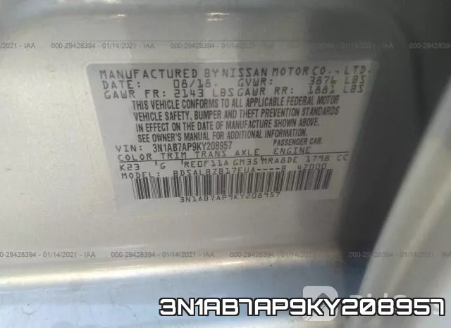 3N1AB7AP9KY208957 фото 10