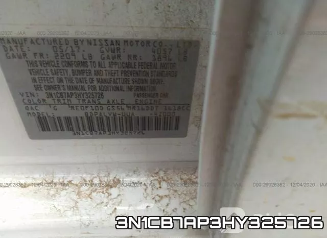 3N1CB7AP3HY325726 фото 9