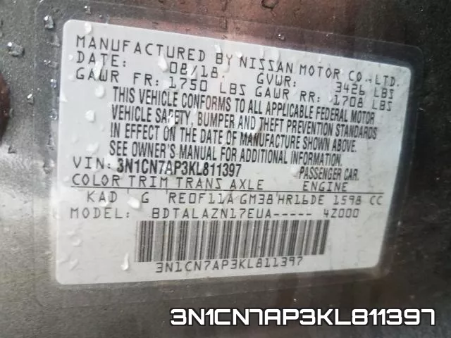 3N1CN7AP3KL811397 фото 2