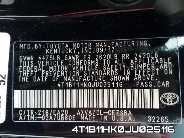 4T1B11HK0JU025116 фото 2