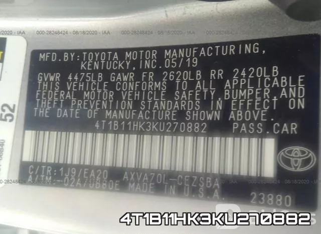 4T1B11HK3KU270882 фото 10