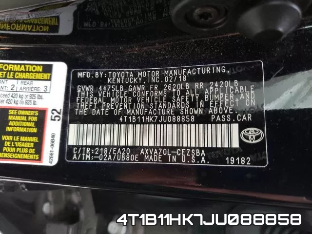 4T1B11HK7JU088858 фото 2
