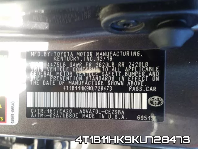 4T1B11HK9KU728473 фото 2