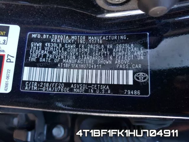 4T1BF1FK1HU704911 фото 2
