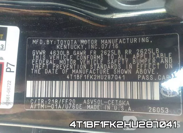 4T1BF1FK2HU287041 фото 8
