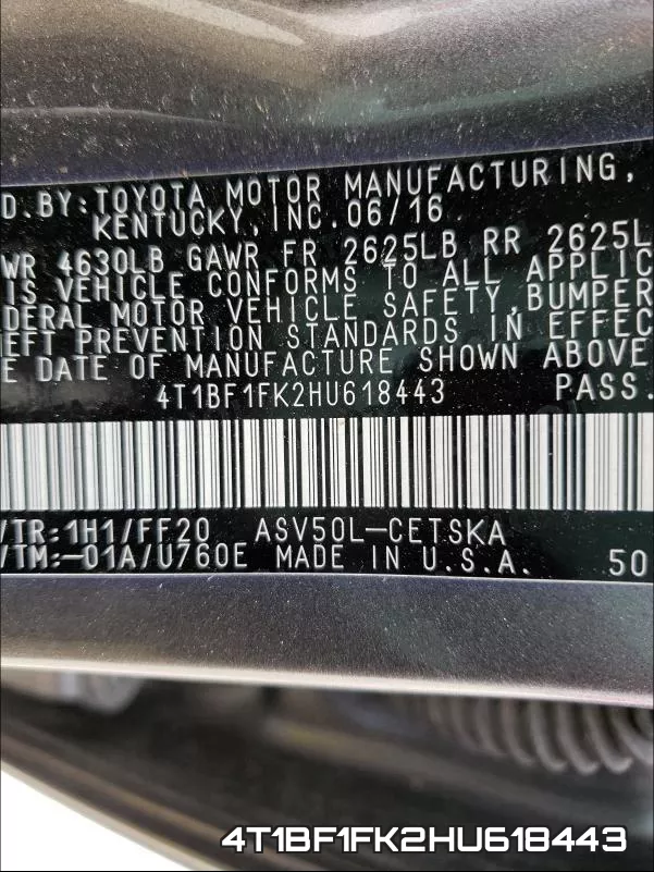 4T1BF1FK2HU618443 фото 2