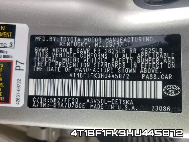 4T1BF1FK3HU445872 фото 2