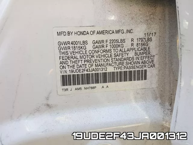 19UDE2F43JA001312 фото 2