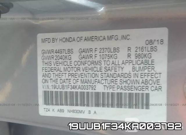 19UUB1F34KA003792 фото 10