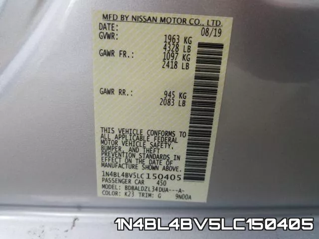 1N4BL4BV5LC150405 фото 2